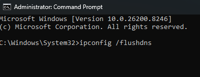 This is an image of 'command prompt' with '/flushdns' typed into it.